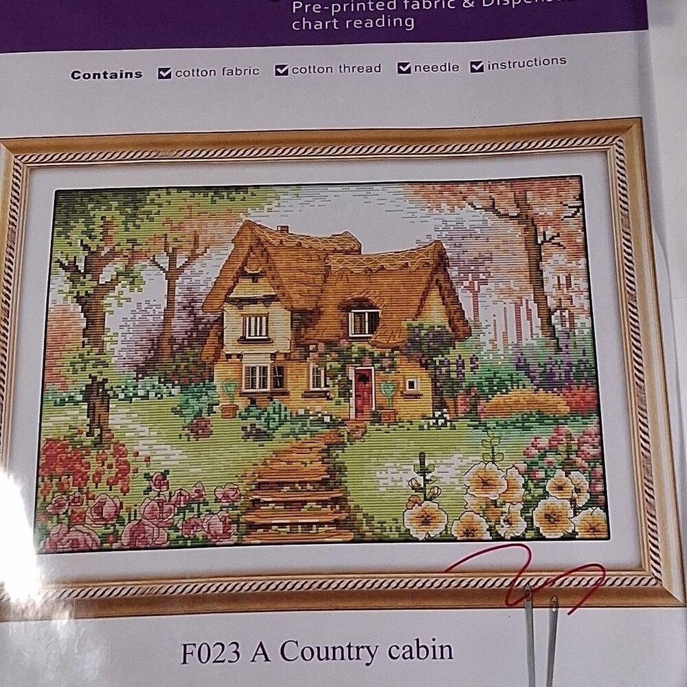 Everlasting Love Country Cabin Stamped Cross Stitch Kit 14CT Pre-Printed 44x33cm